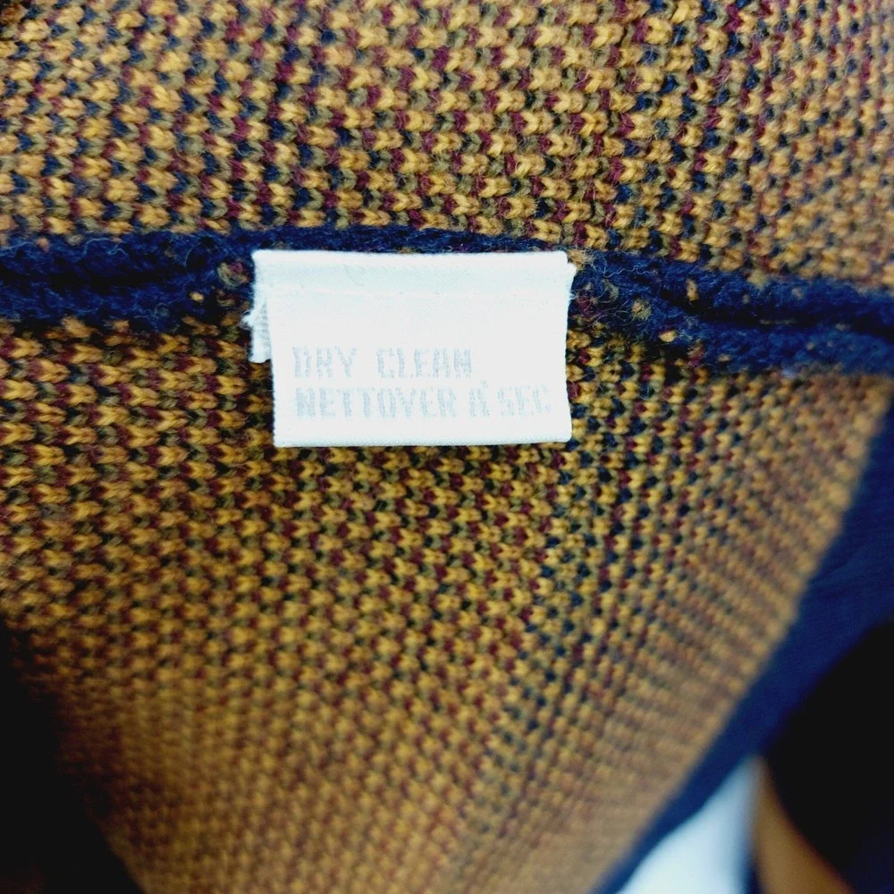 Vintage Jones New York Cartigan Sweater Size L Navy Gold Lambswool Button Front - Picture 5 of 6